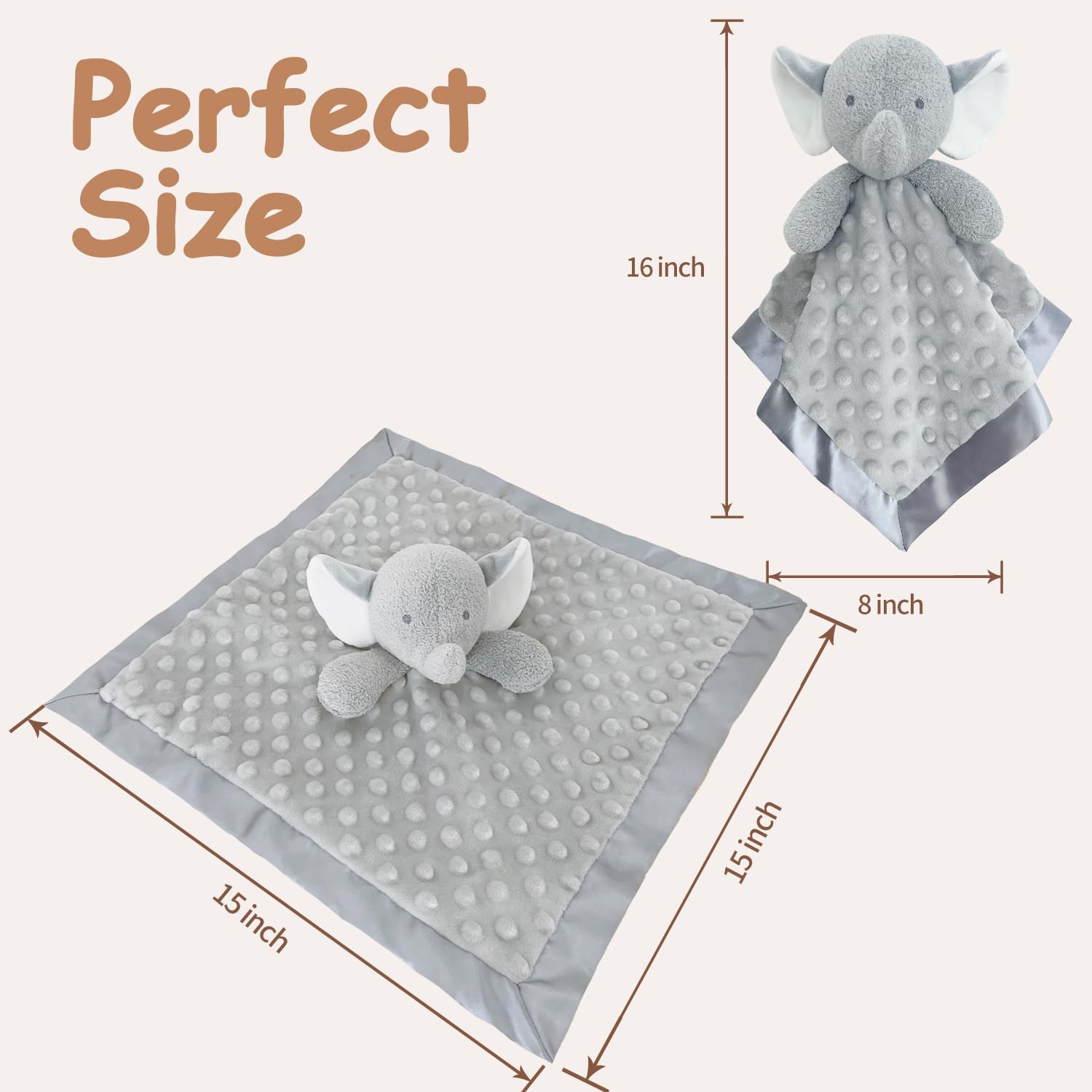 Babycolor Elephant Baby Security Blanket 15 Inch Grey