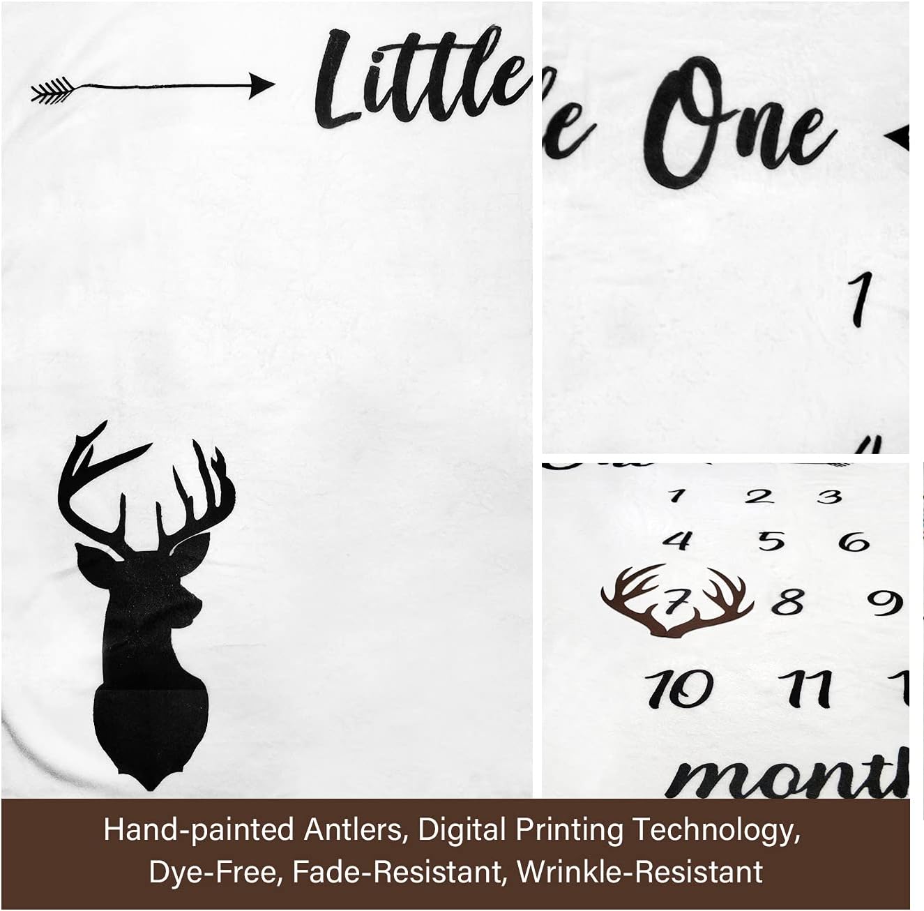 Tebaby Baby Milestone Blanket - Neutral Personalized Deer Antlers Nursery Decor