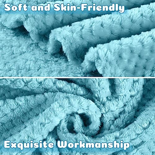 Reginary 4 Pack Waffle Flannel Baby Blankets Light Blue