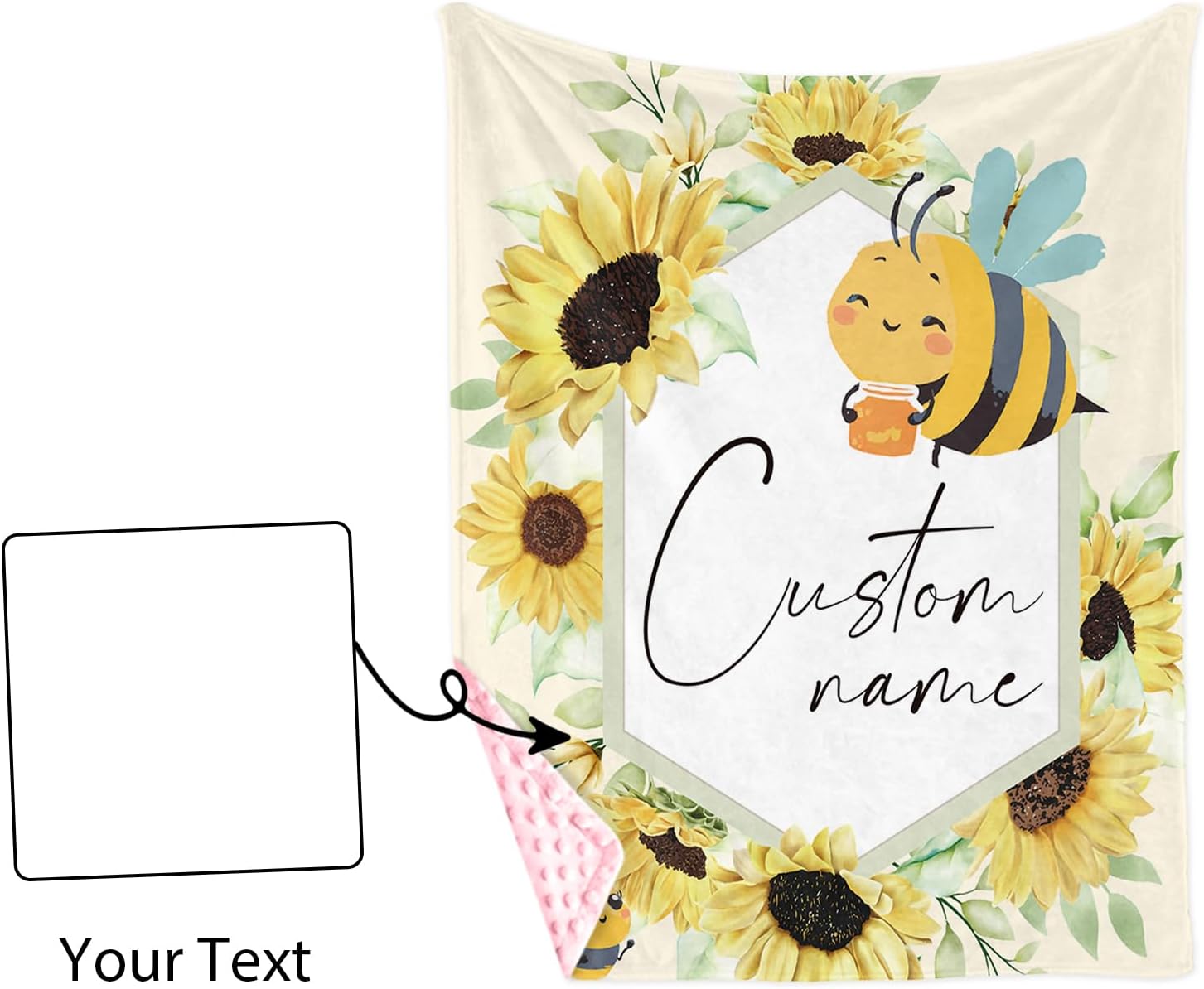 Personalized Baby Blanket with Yellow Bee Design