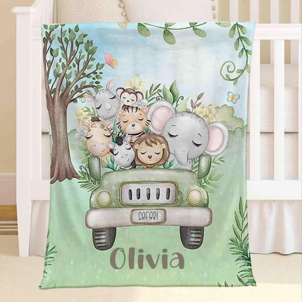 Customized Name Baby Forest Animal Blanket