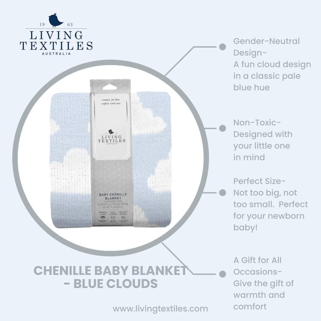 Living Textiles Blue Clouds Chenille Baby Blanket Reversible