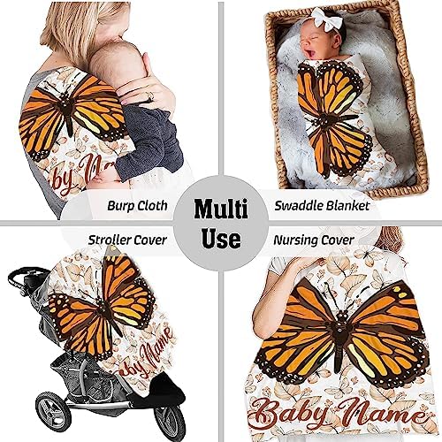 Personalized Monarch Butterfly Baby Blanket Cozy Fleece Throw for Newborns