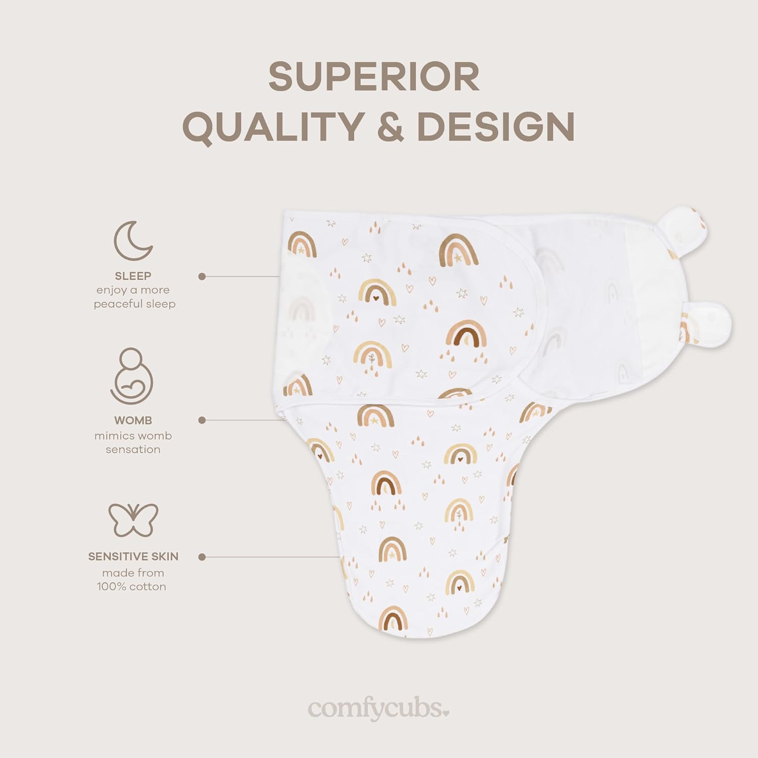 Comfy Cubs 3-Pack Swaddle Blanket - 100 Cotton Rainbow Bohemian