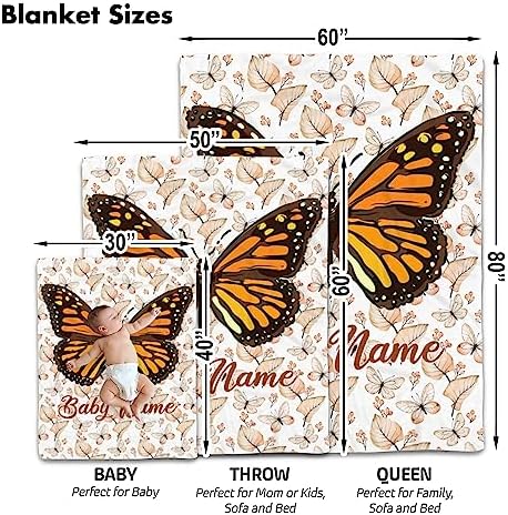 Personalized Monarch Butterfly Baby Blanket Cozy Fleece Throw for Newborns