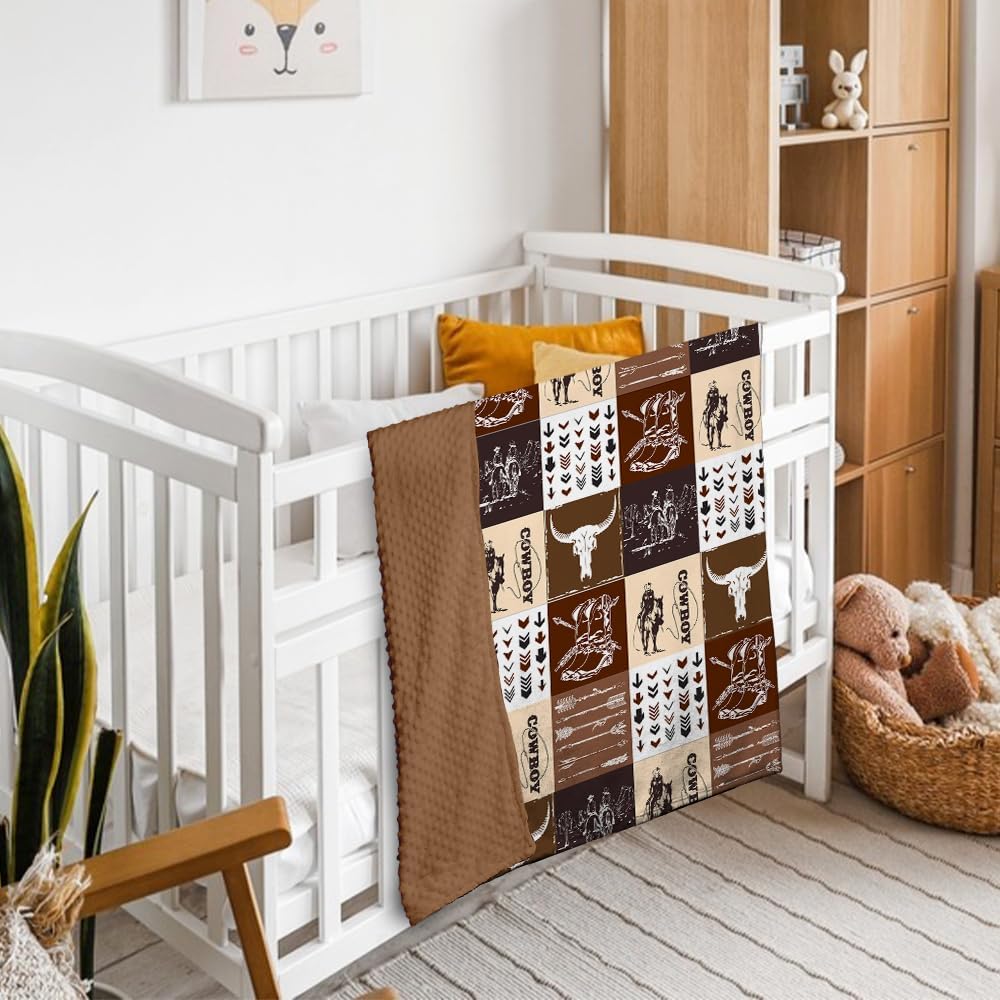Western Baby Blanket for Boys Girls Soft Minky Bed Blanket