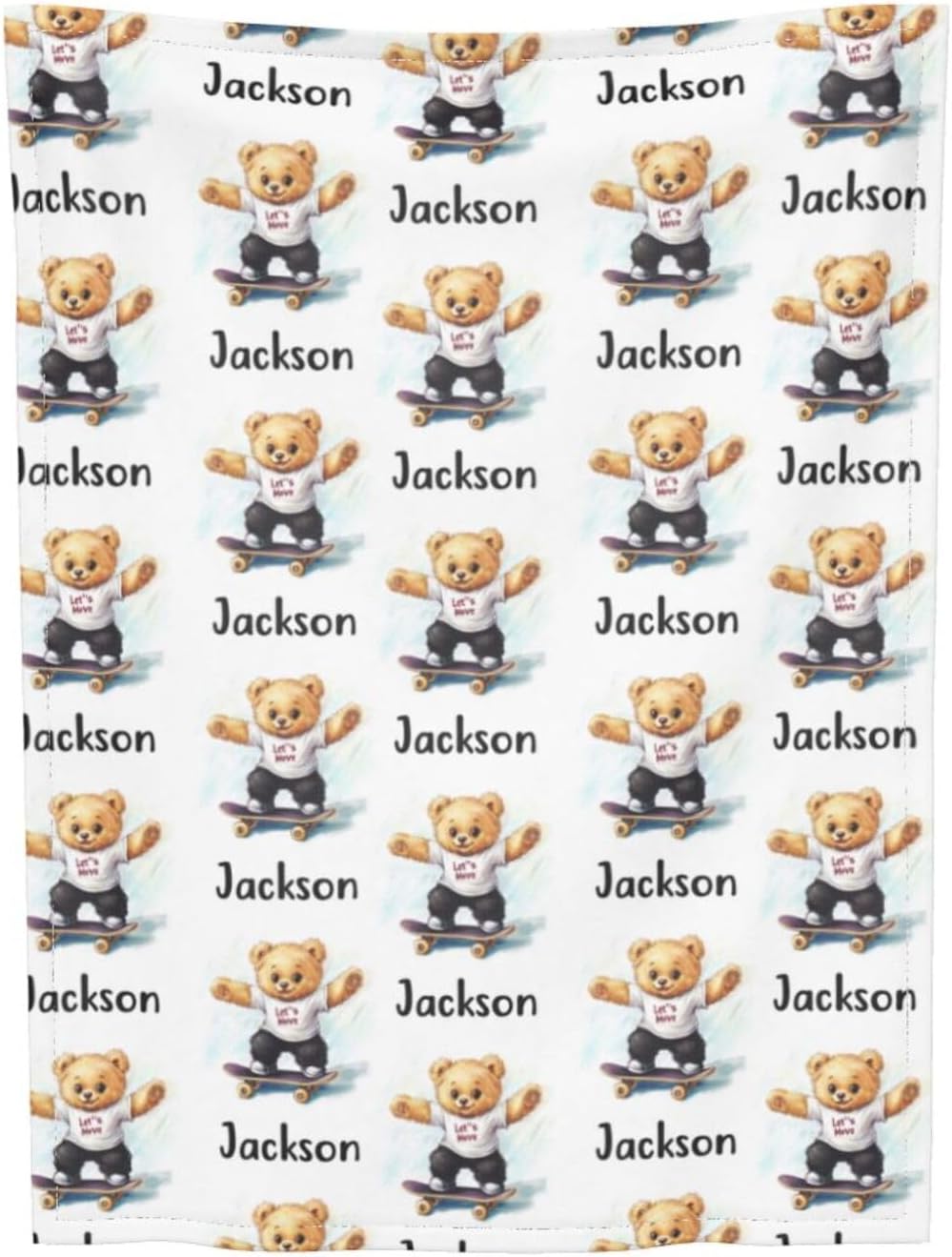 Personalized Bear Baby Blanket with Custom Name for Boys