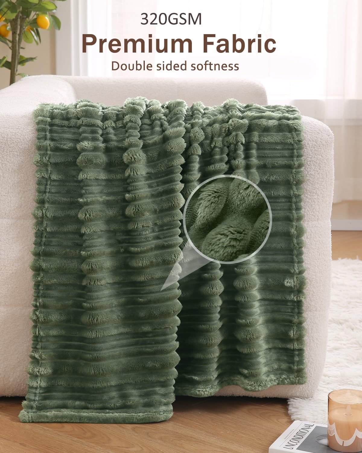 HOMRITAR Fleece Blanket - Reversible Stripes 30x40 Inches