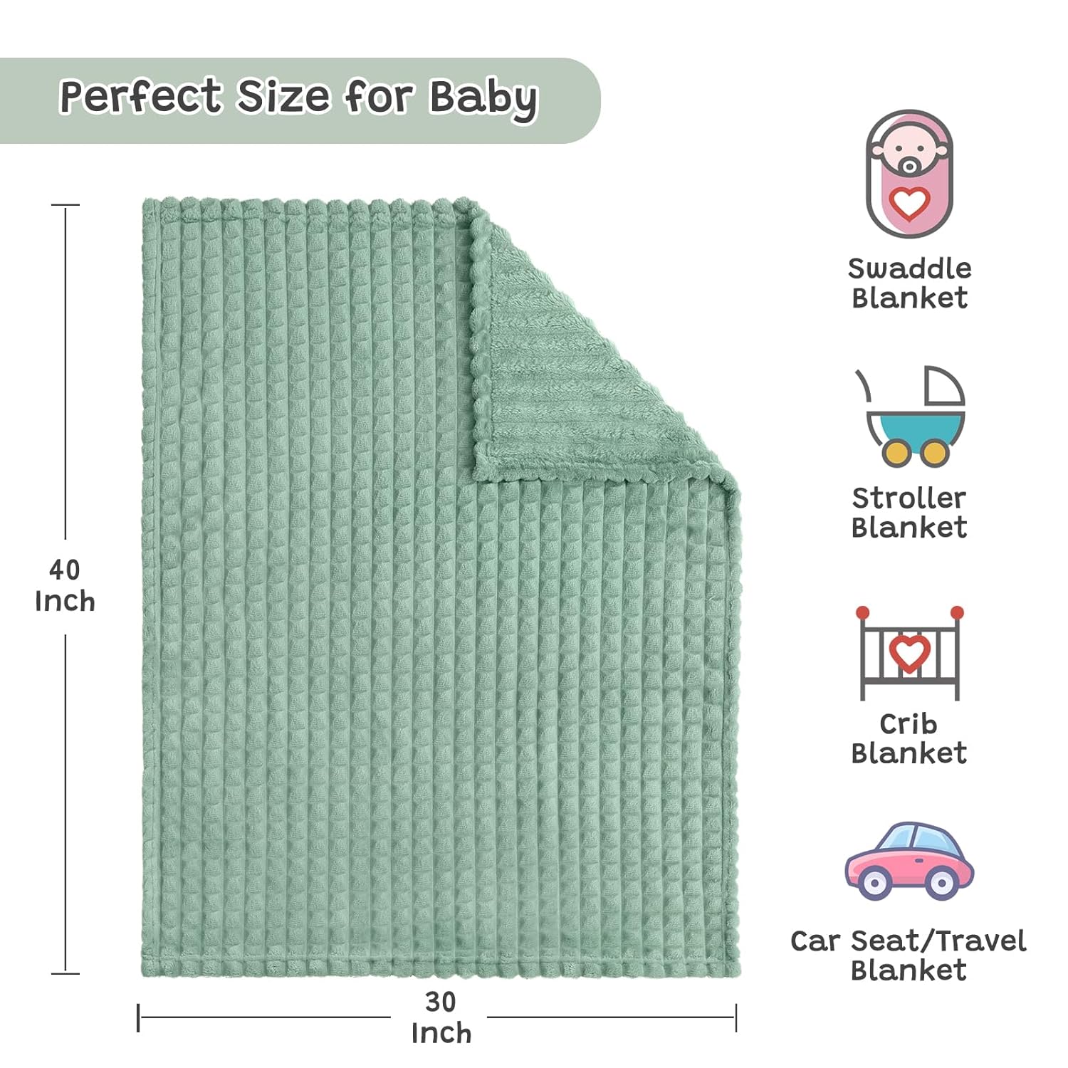 Yameishy Fleece Baby Blanket - 30x40 Inch Ultra Soft 3D Grid Design