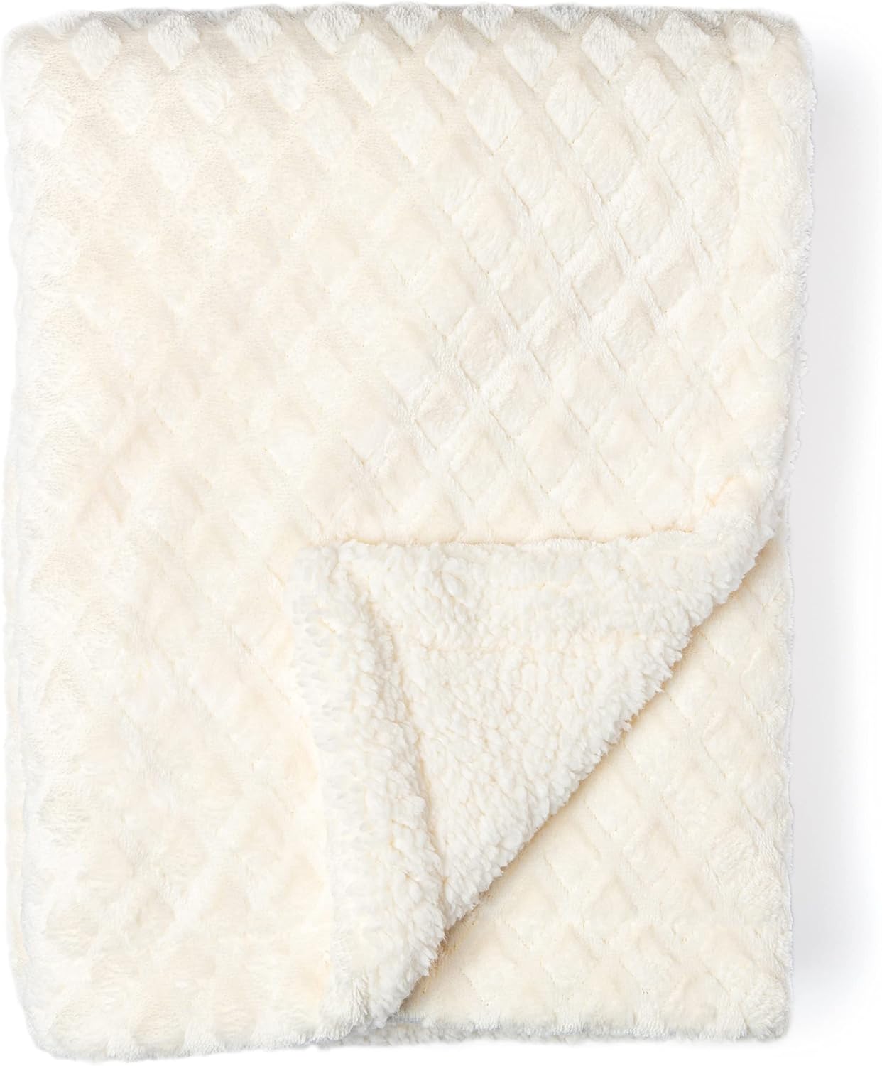 Diamond Plush Sherpa Baby Blanket Ivory