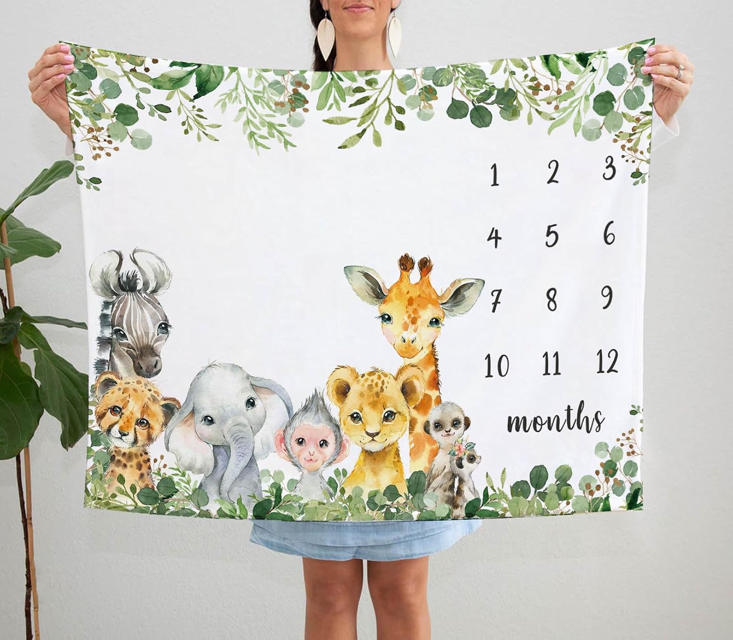 Yuzioey Safari Animals Milestone Blanket 50x40