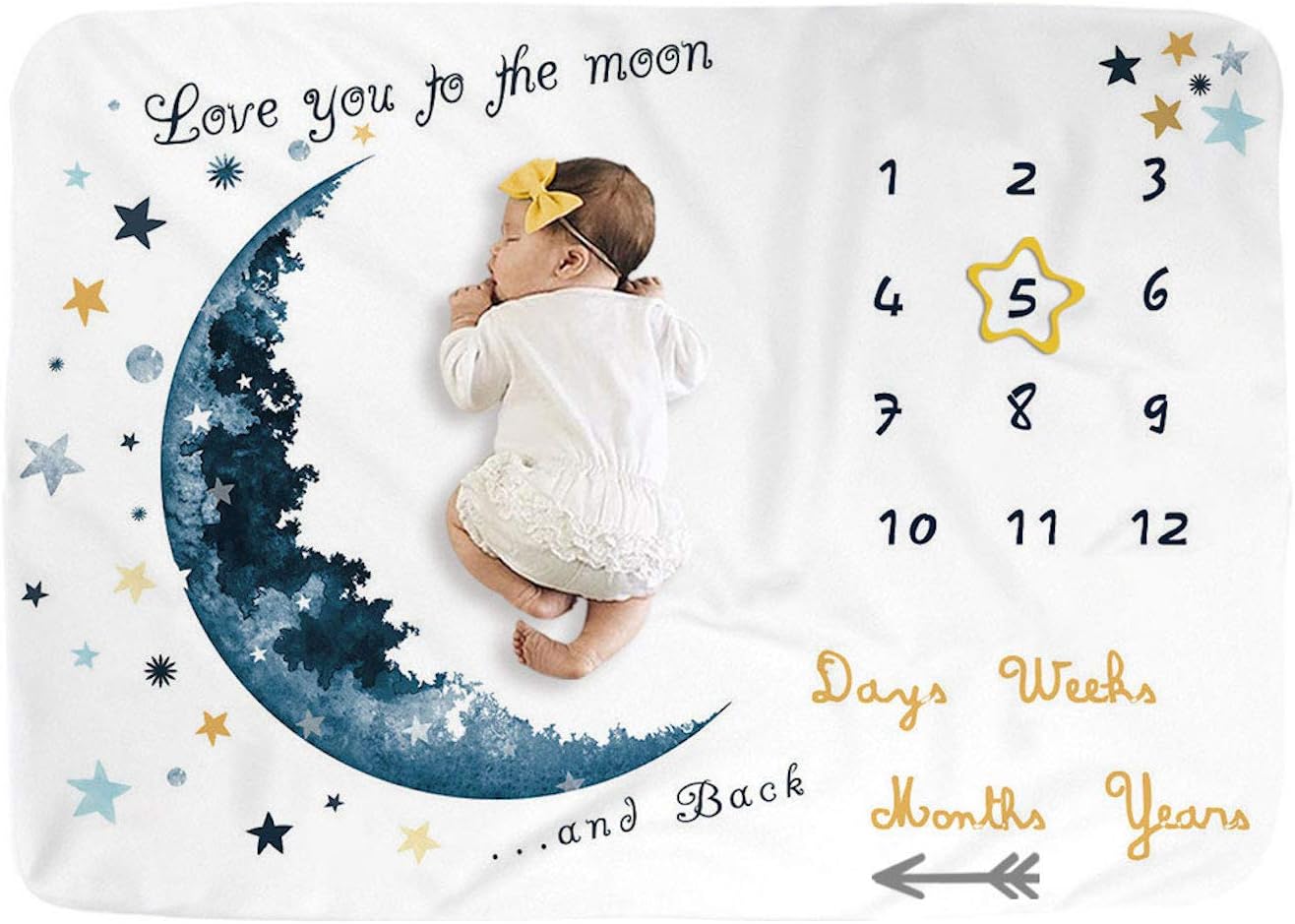 Blue Moon Milestone Blanket for Baby Boy Girl 40x60