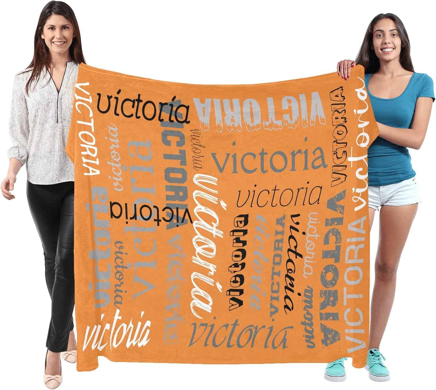 Personalized Orange Baby Blanket with Name for Boys Girls
