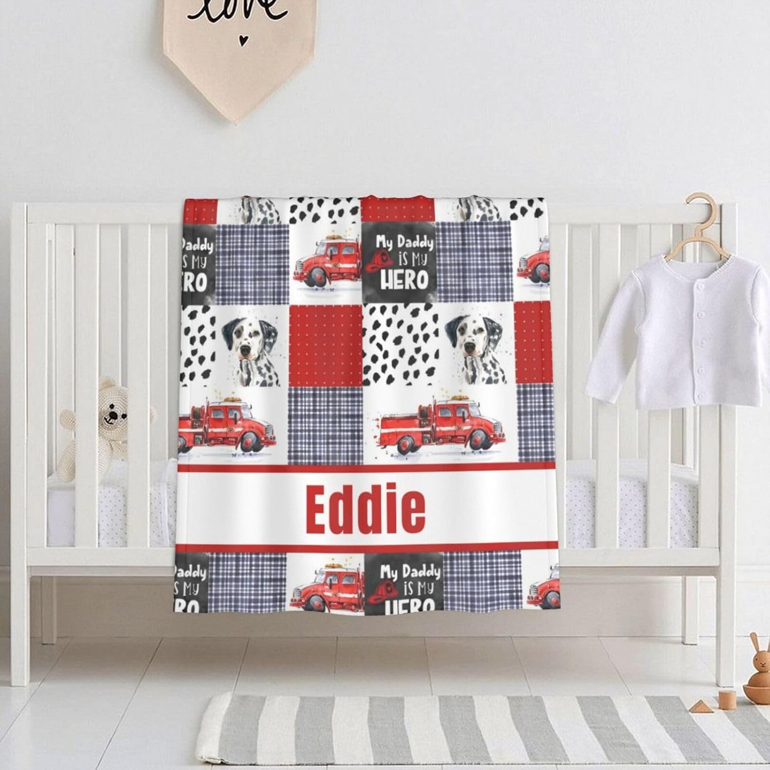 Personalized Baby Blanket with Name Custom Fire Truck Blanket for Baby Boys