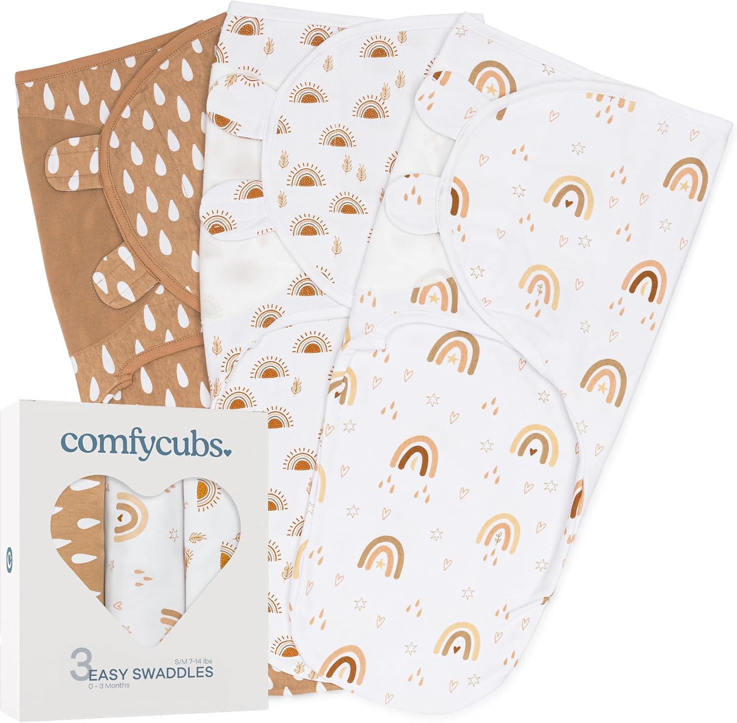 Comfy Cubs 3-Pack Swaddle Blanket - 100 Cotton Rainbow Bohemian