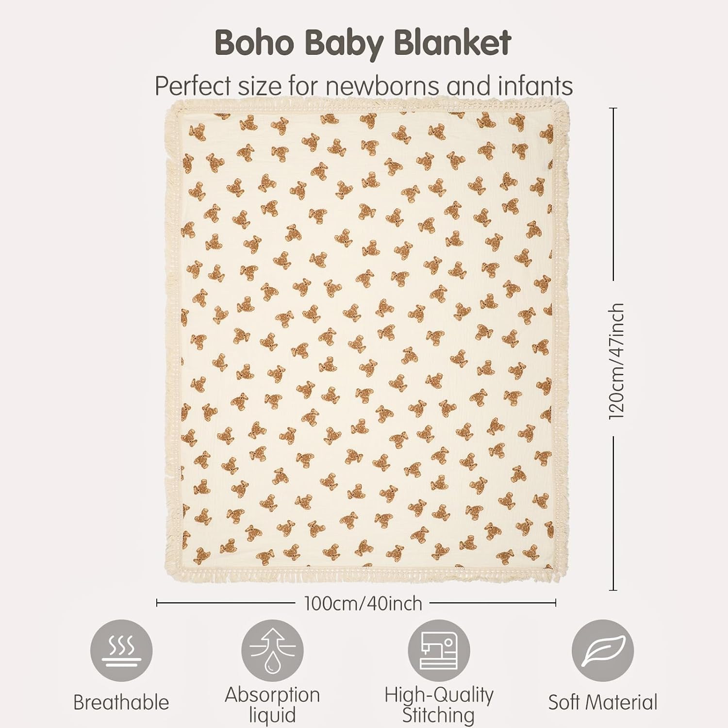 Insular Cotton Muslin Baby Blanket with Tassel - 47x40