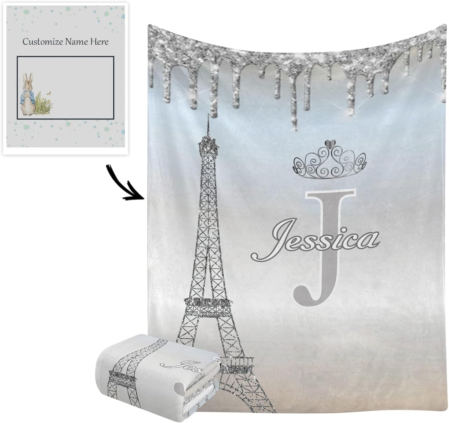 XOZOTY Personalized Baby Blanket with Name Gray 30x40 Inch Fleece Throw