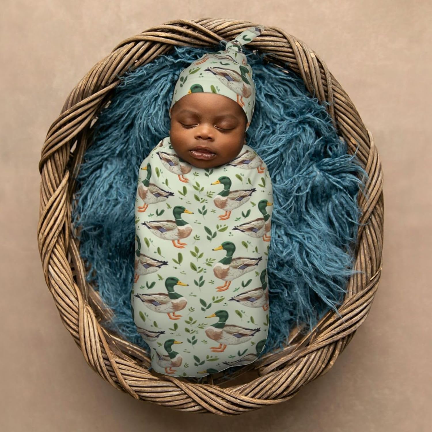 Muishi Farm Animal Mallard Duck Swaddle Blanket Hat Set 1