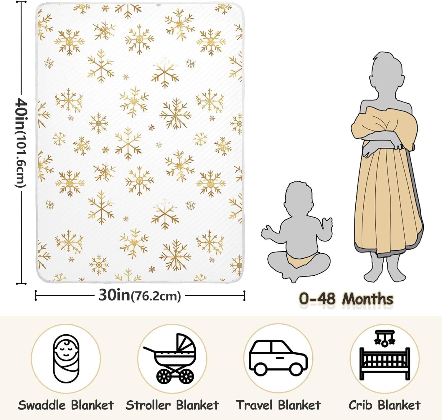 KJIZMO Gold Snowflake Baby Blanket 30x40 1