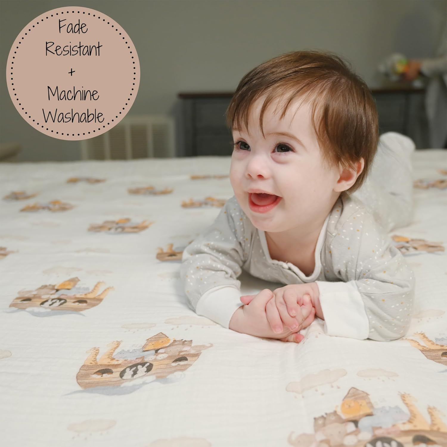 LollyBanks Muslin Swaddle Blanket with Noahs Ark Print