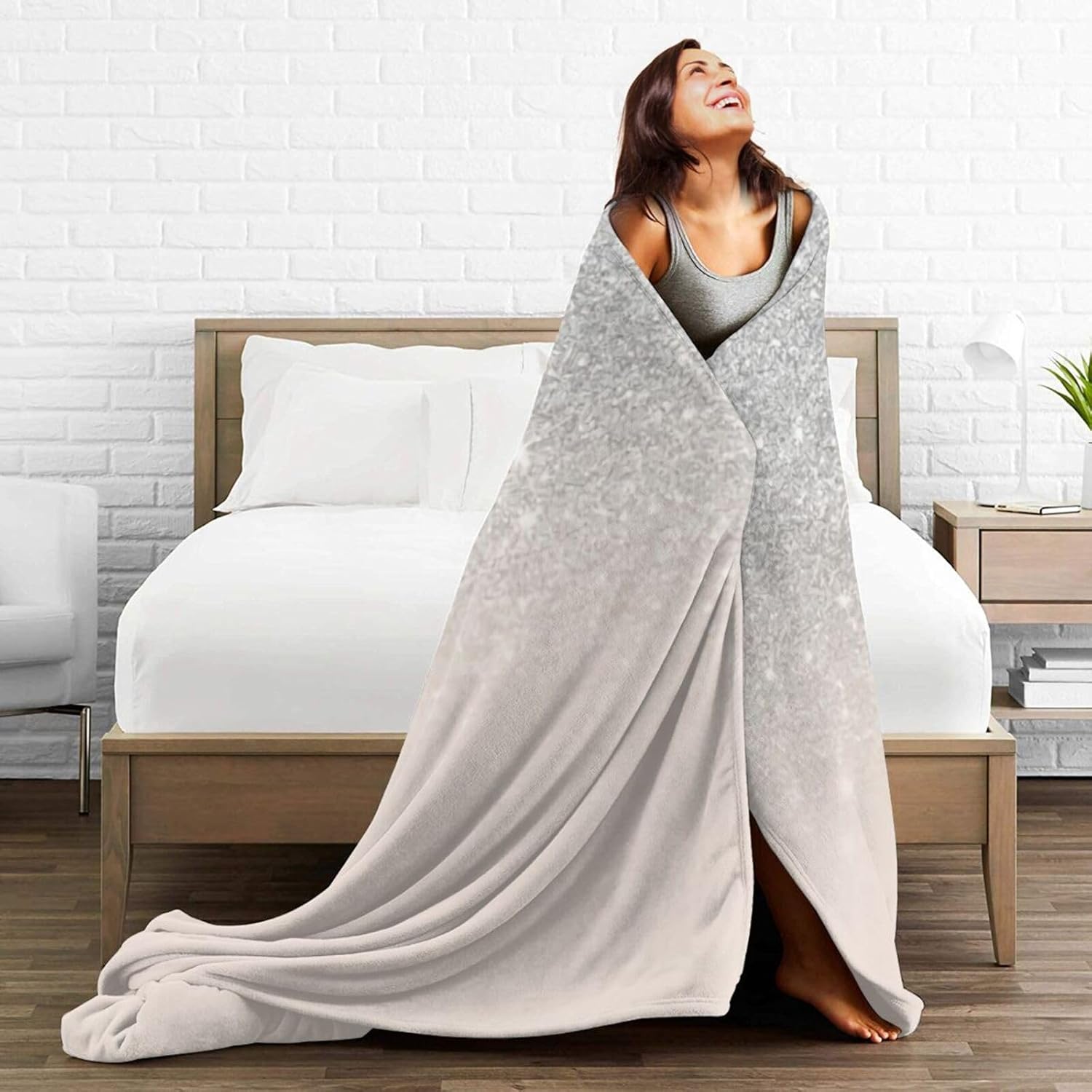 Girly Silver Glitter Ombre Flannel Blanket - Double Sided