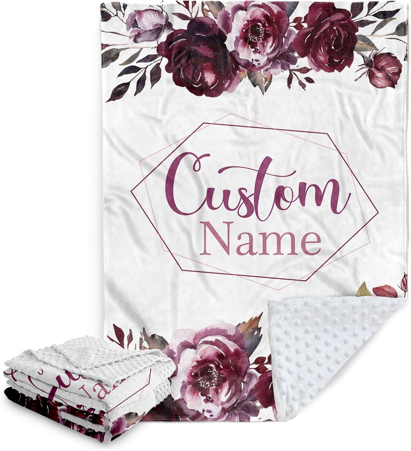 Personalized Baby Blanket with Name - Purple Flowers Flannel Double Layer 47x60
