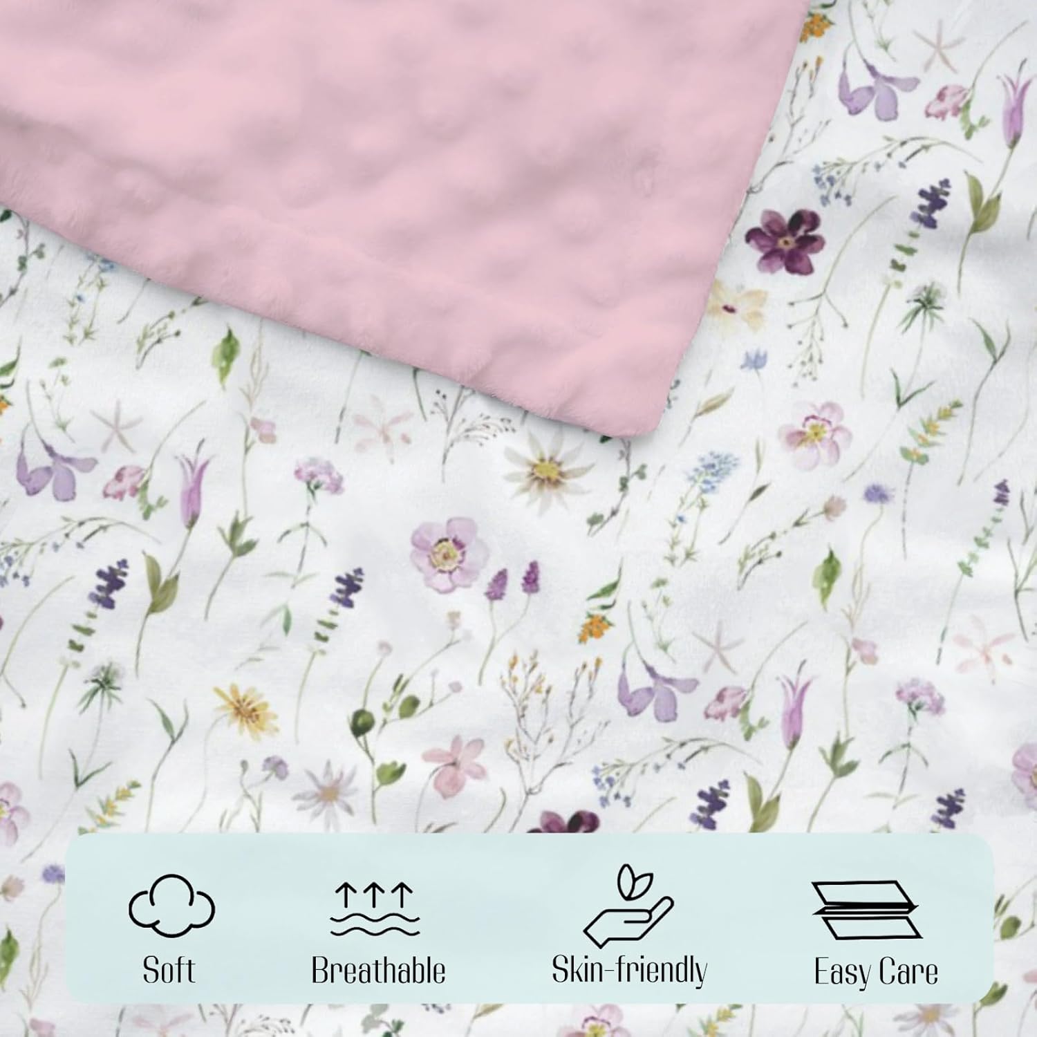 Mink Baby Blanket Pink Purple Floral - 30 x 40 Inches