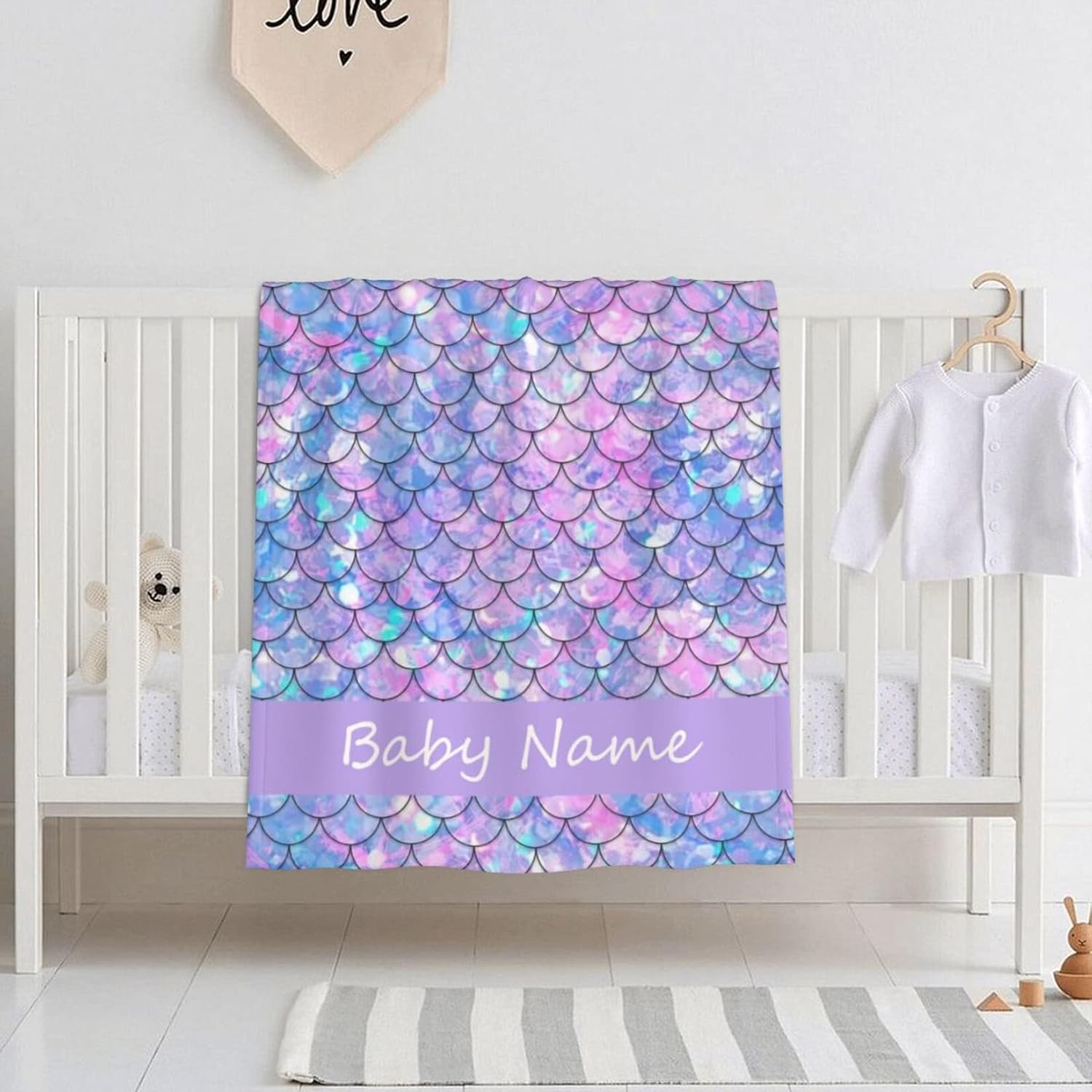 KILOWR Personalized Mermaid Scales Baby Blanket for Girls