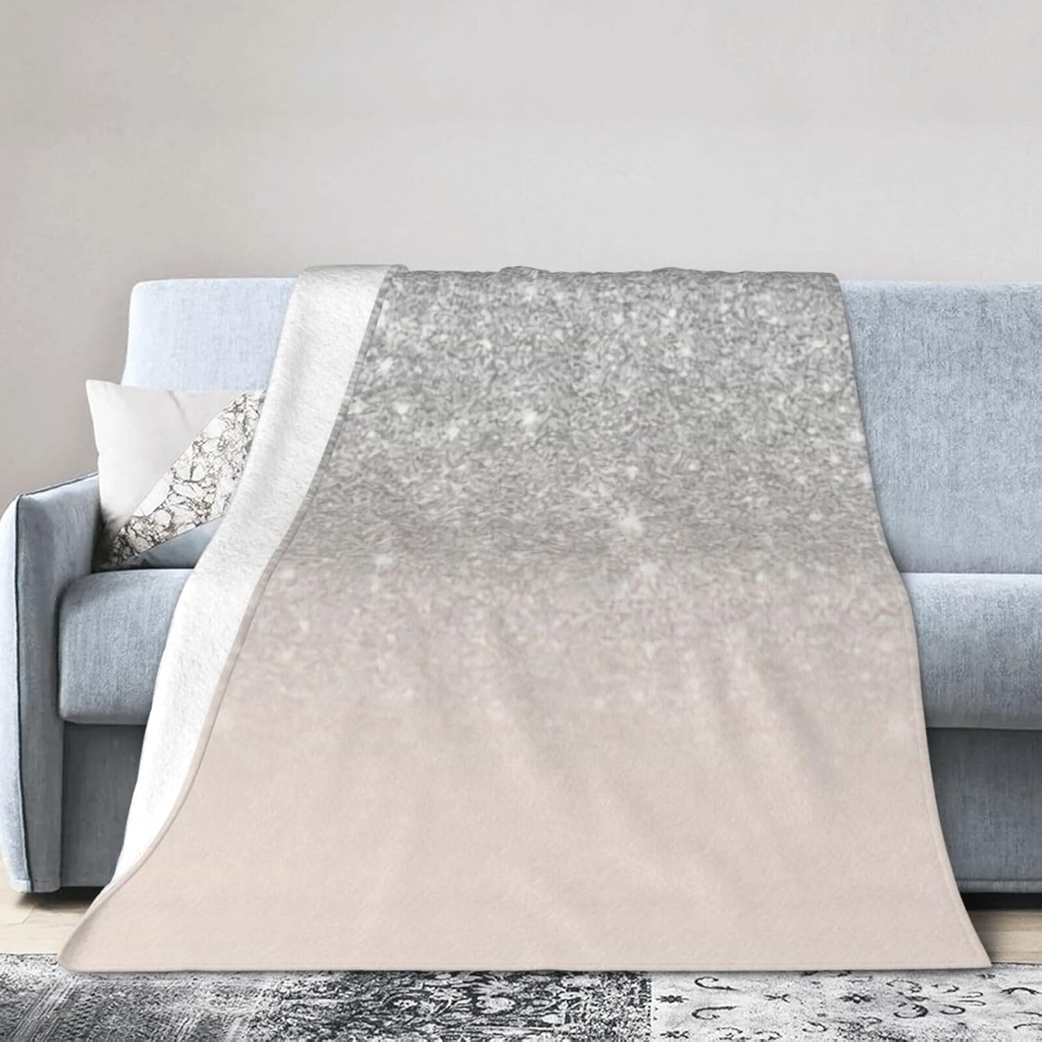 Girly Silver Glitter Ombre Flannel Blanket - Double Sided