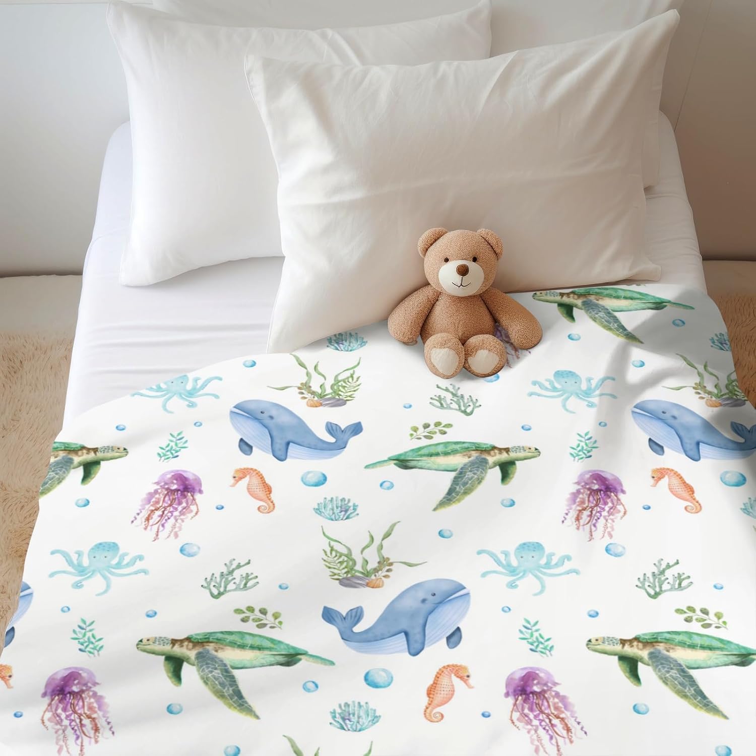 Boho Sea Animals Baby Blanket - Flannel 30x40inch