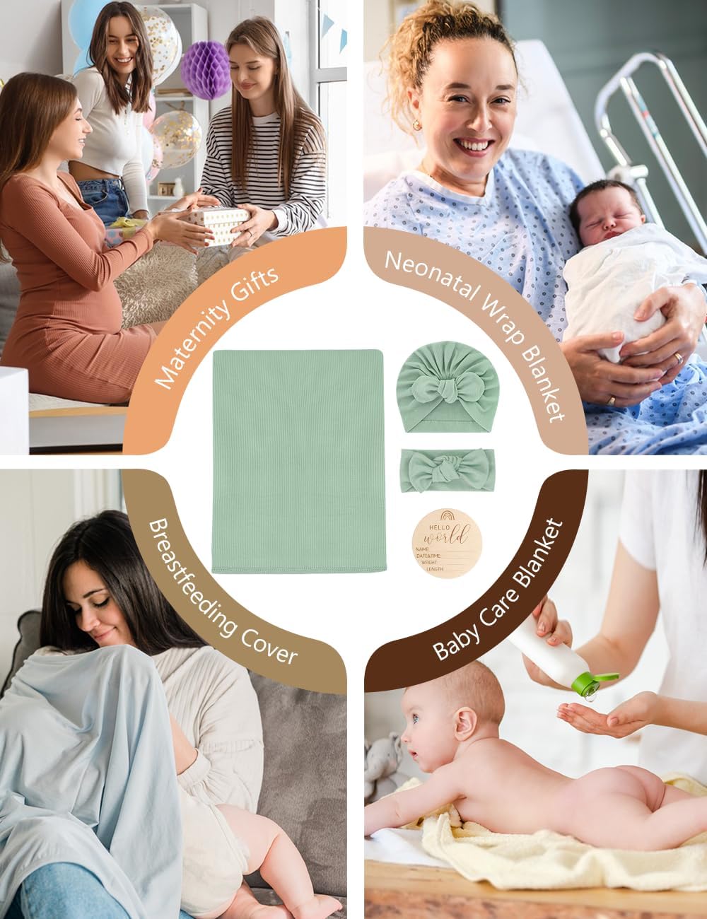 ZURLEFY Stretchy Swaddle Blanket with Matching Headband and Hat Set