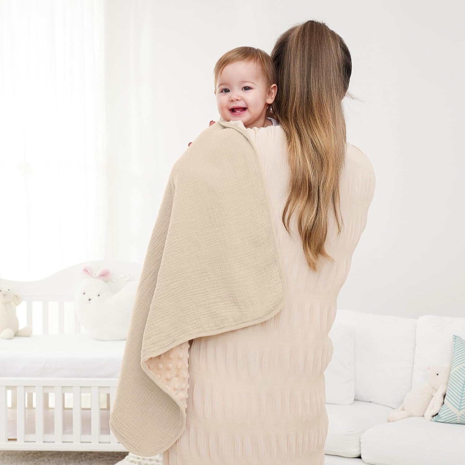 Susurration Baby Blanket Soft Minky with Muslin Front Dotted Fleece Back