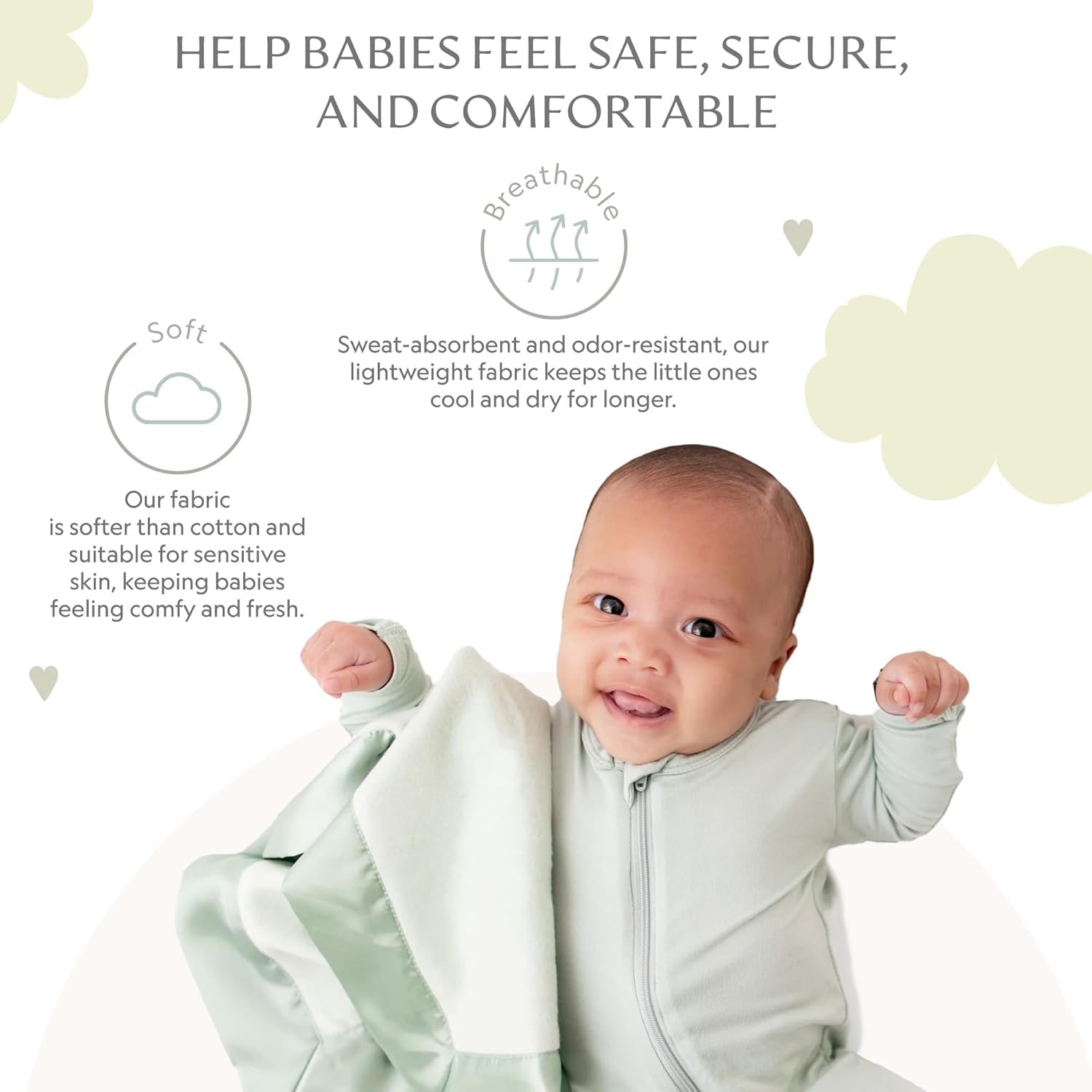 Ultra-Soft Fleece Baby Security Blanket with Satin Trim - 16 x 16 - Sage