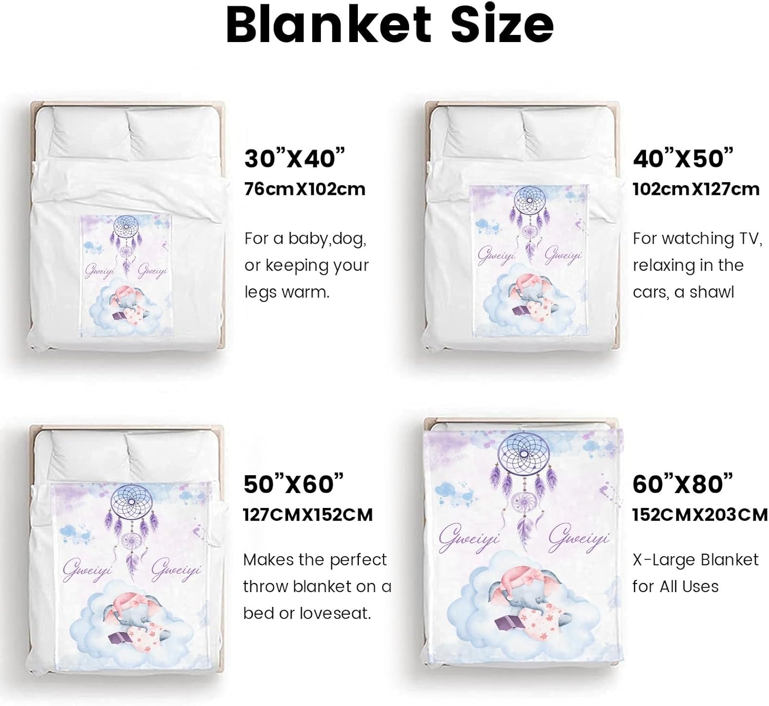 Personalized Baby Elephant Blanket 40x50 Inches for Boys Girls
