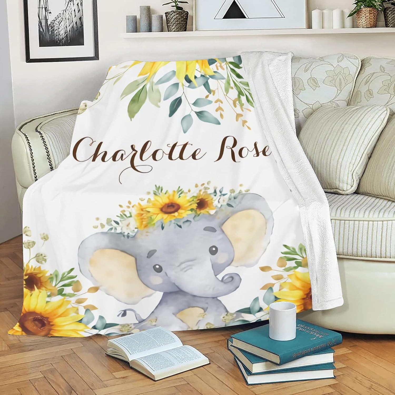 Custom Elephant Baby Blanket with Name - Soft Fleece Blanket for Newborn