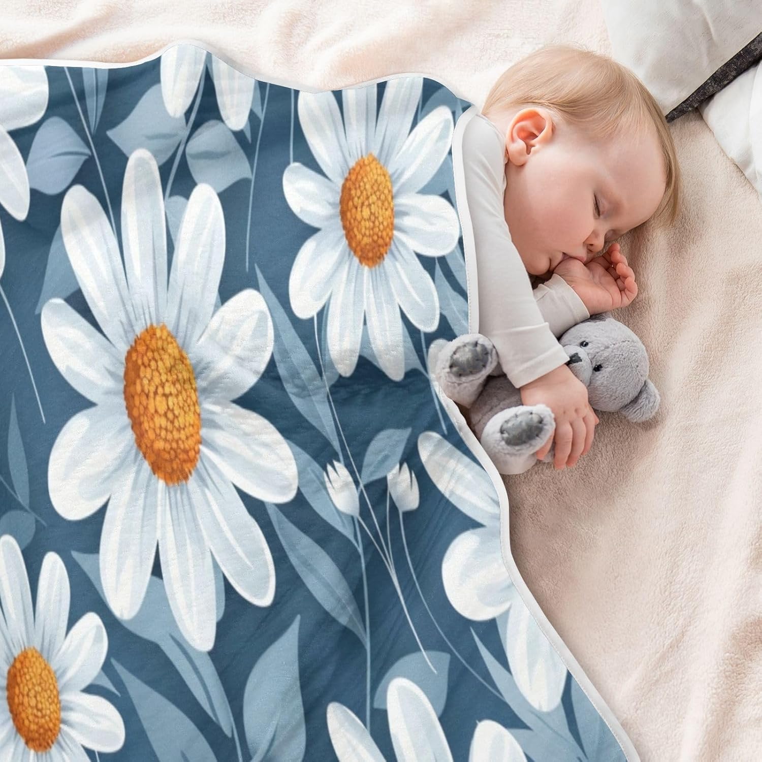Soft Baby Blanket for Boys Girls 30x40 Inch Blue-White