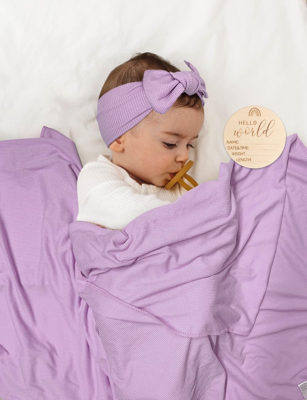 ZURLEFY Stretchy Swaddle Blanket with Matching Hat and Headband Set 1