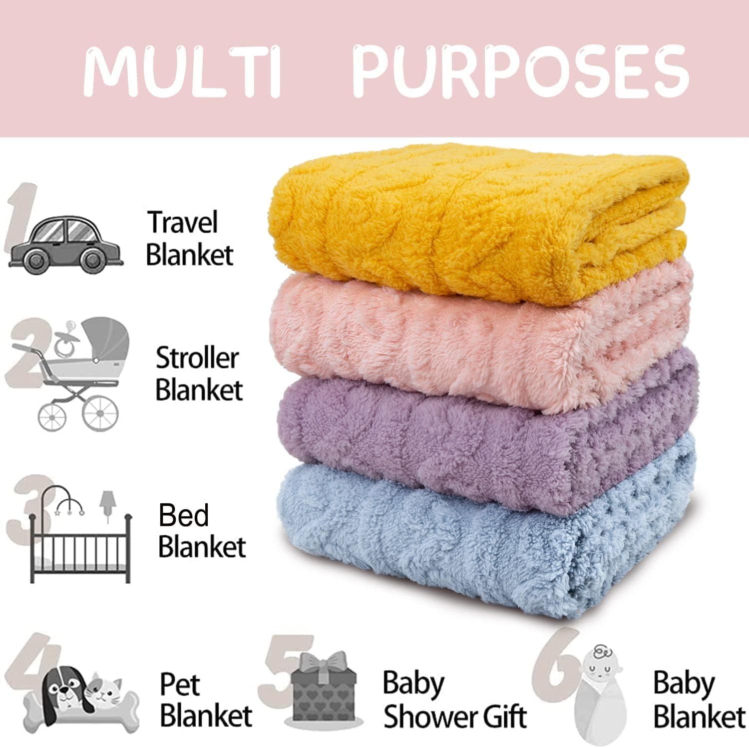 HOMRITAR 3D Fleece Baby Blanket Purple 30x40 Inch