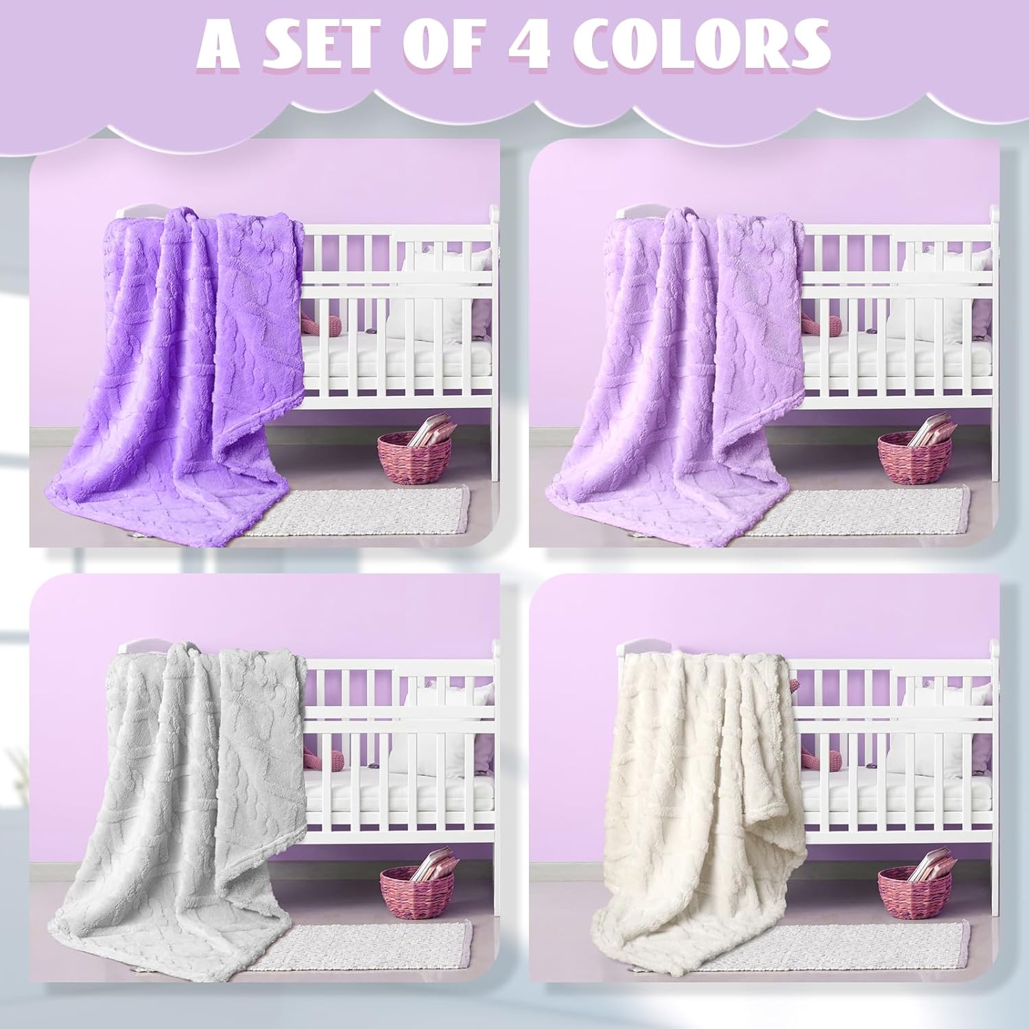 VitalCozy 4 Pcs 3D Fluffy Baby Blanket Set