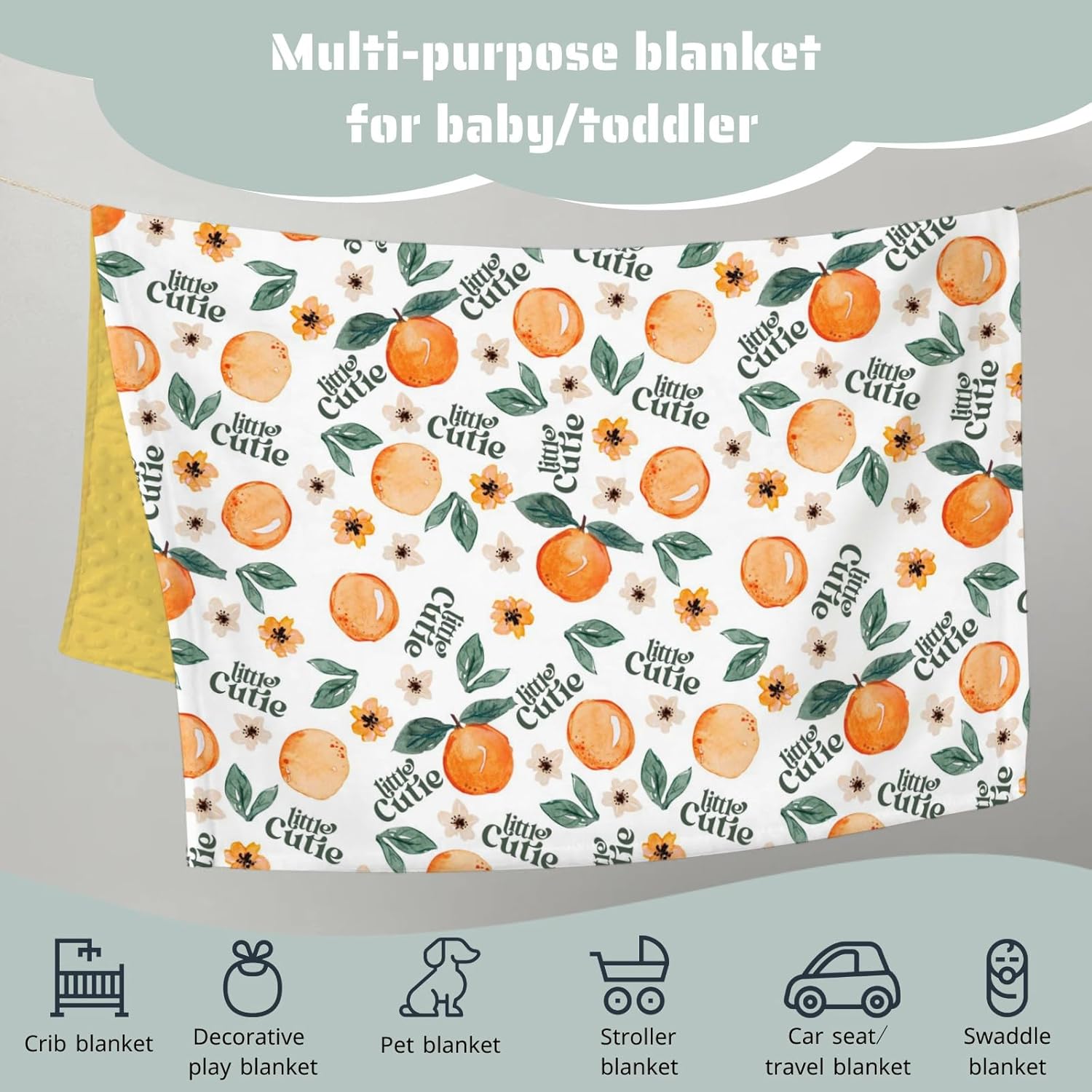 Orange Fruit Floral Mink Baby Blanket with Dotted Backing