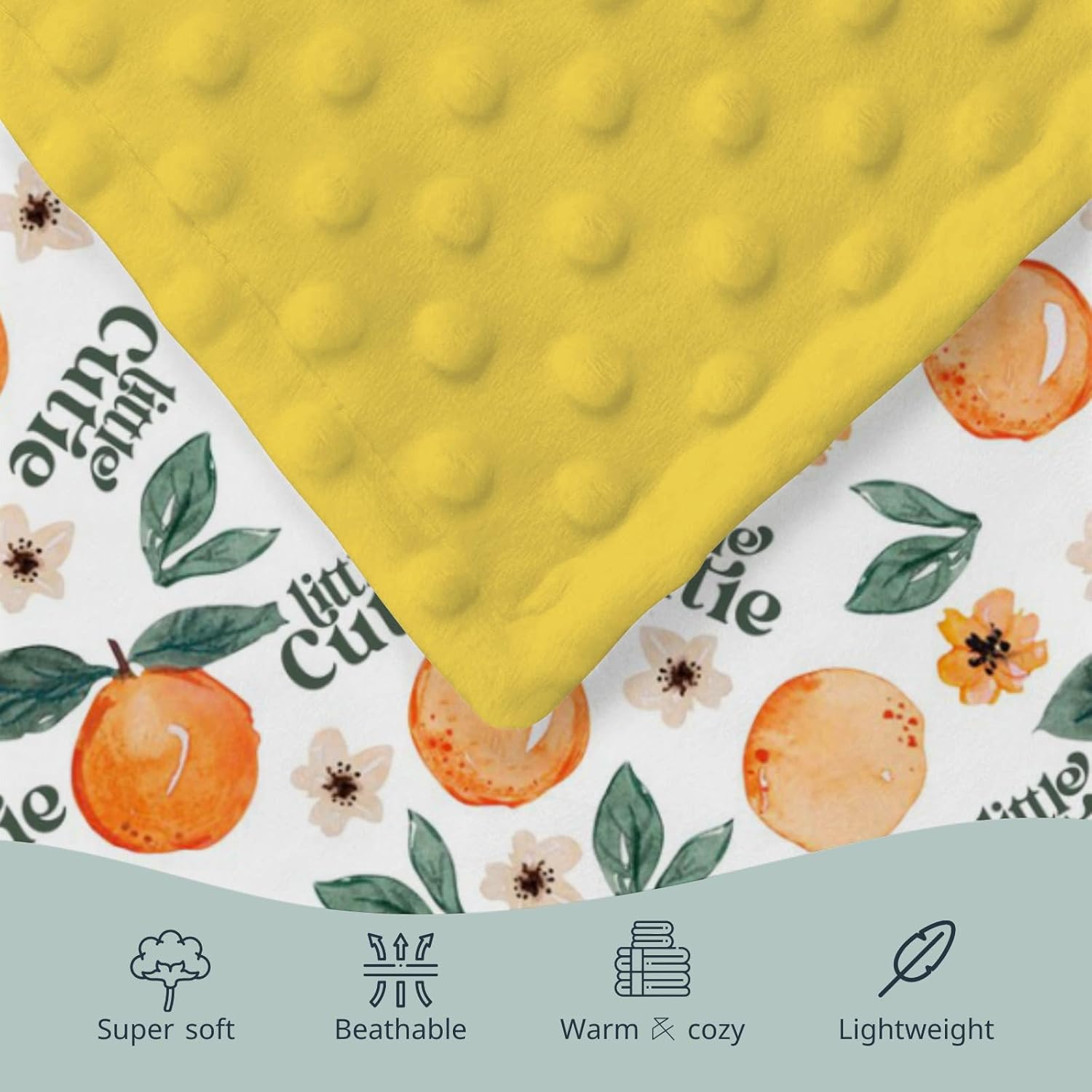Orange Fruit Floral Mink Baby Blanket with Dotted Backing
