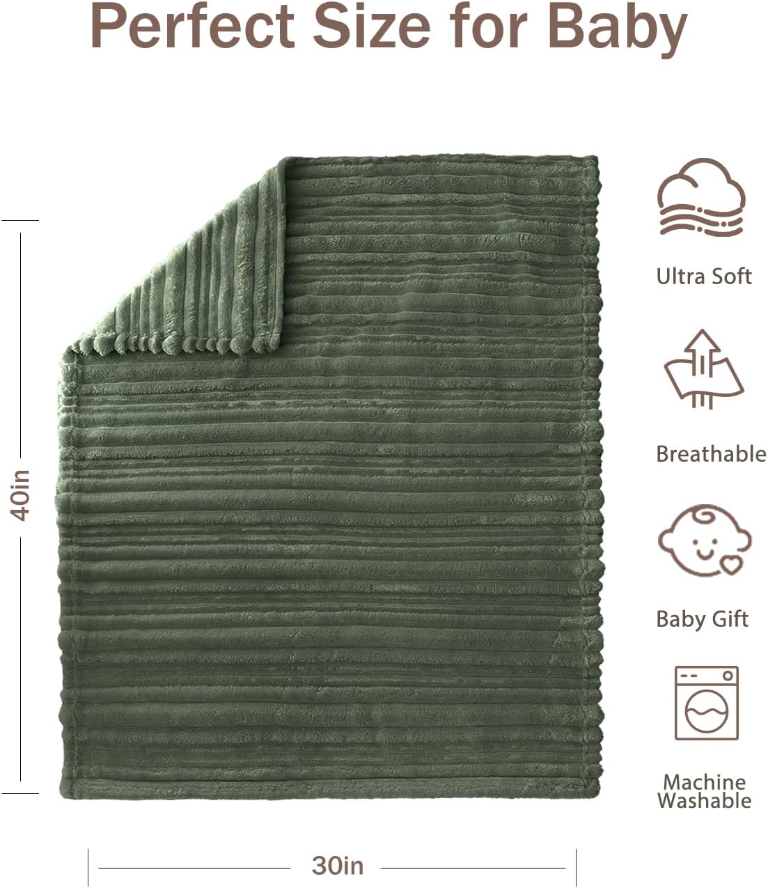 HOMRITAR Fleece Blanket - Reversible Stripes 30x40 Inches