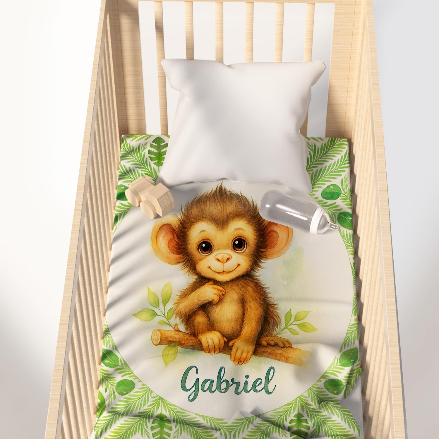 Zocoshi Personalized Baby Blanket with Name Jungle Monkey Throw for Boys Girls