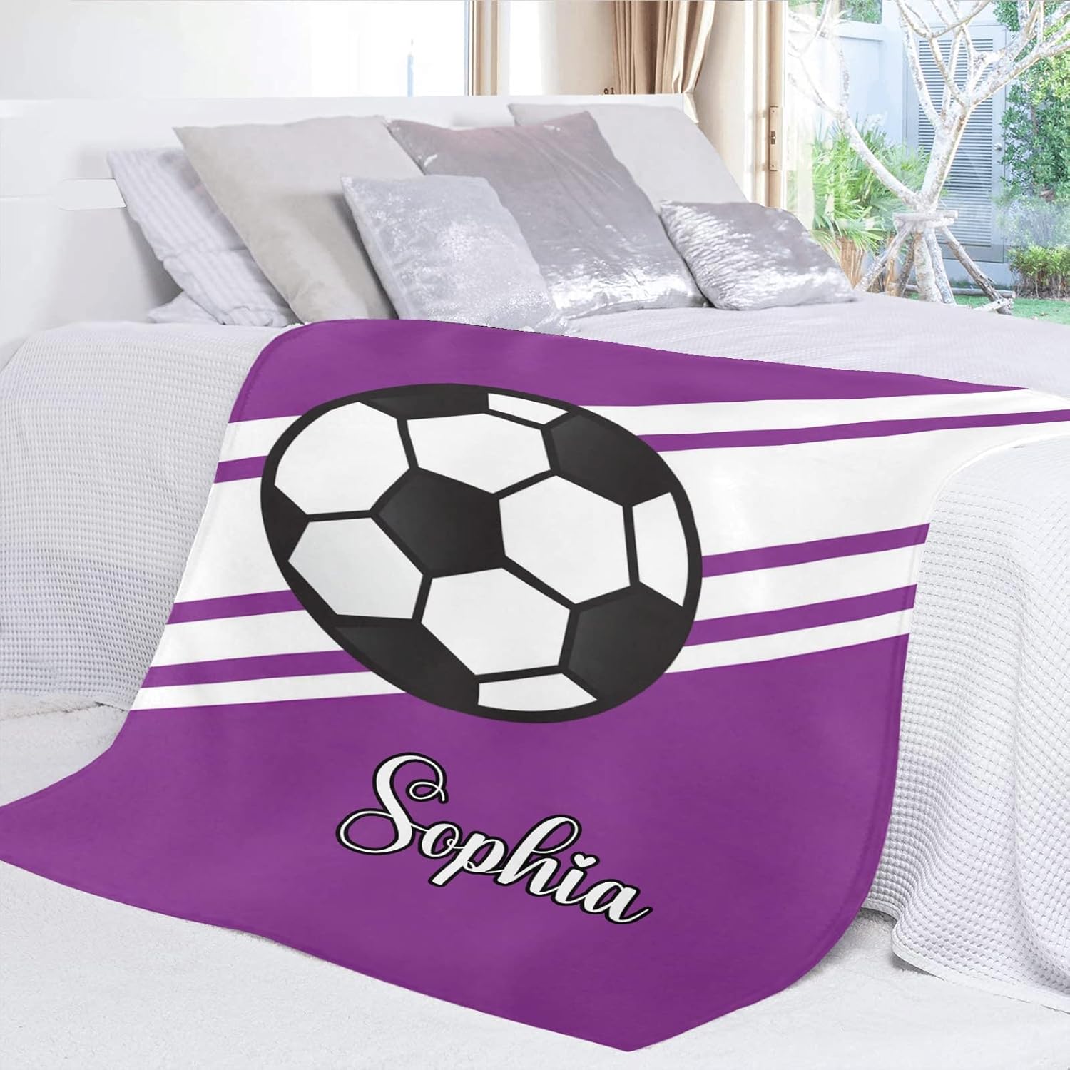 Custom Personalized Soccer Ball Sports Purple Baby Blanket 30x40 Inches