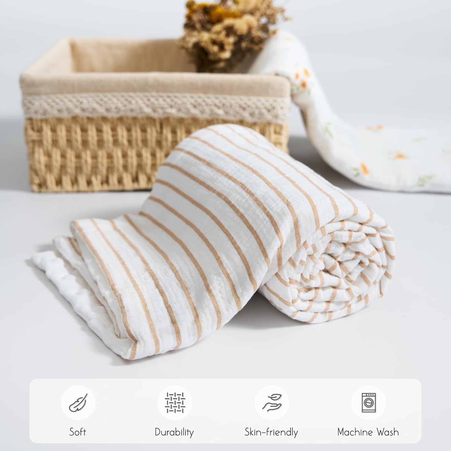 Meracorallo 30 x 40 Neutral Stripe Baby Blanket