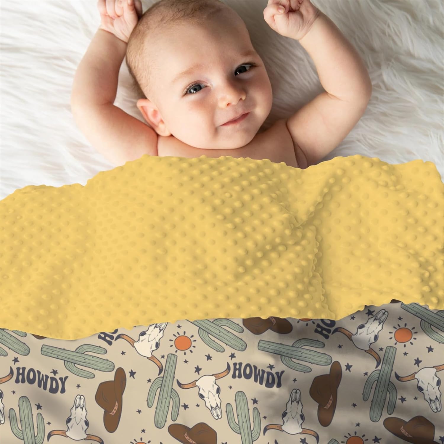 Mink Baby Blanket with Dotted Backing and Neon Pattern