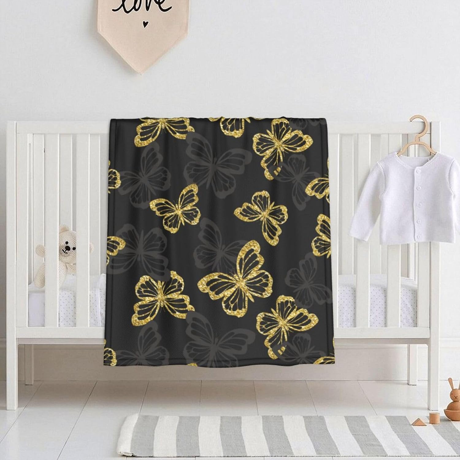 Salelf Golden Glitter Butterflies Baby Blanket 30x40 Inch 1