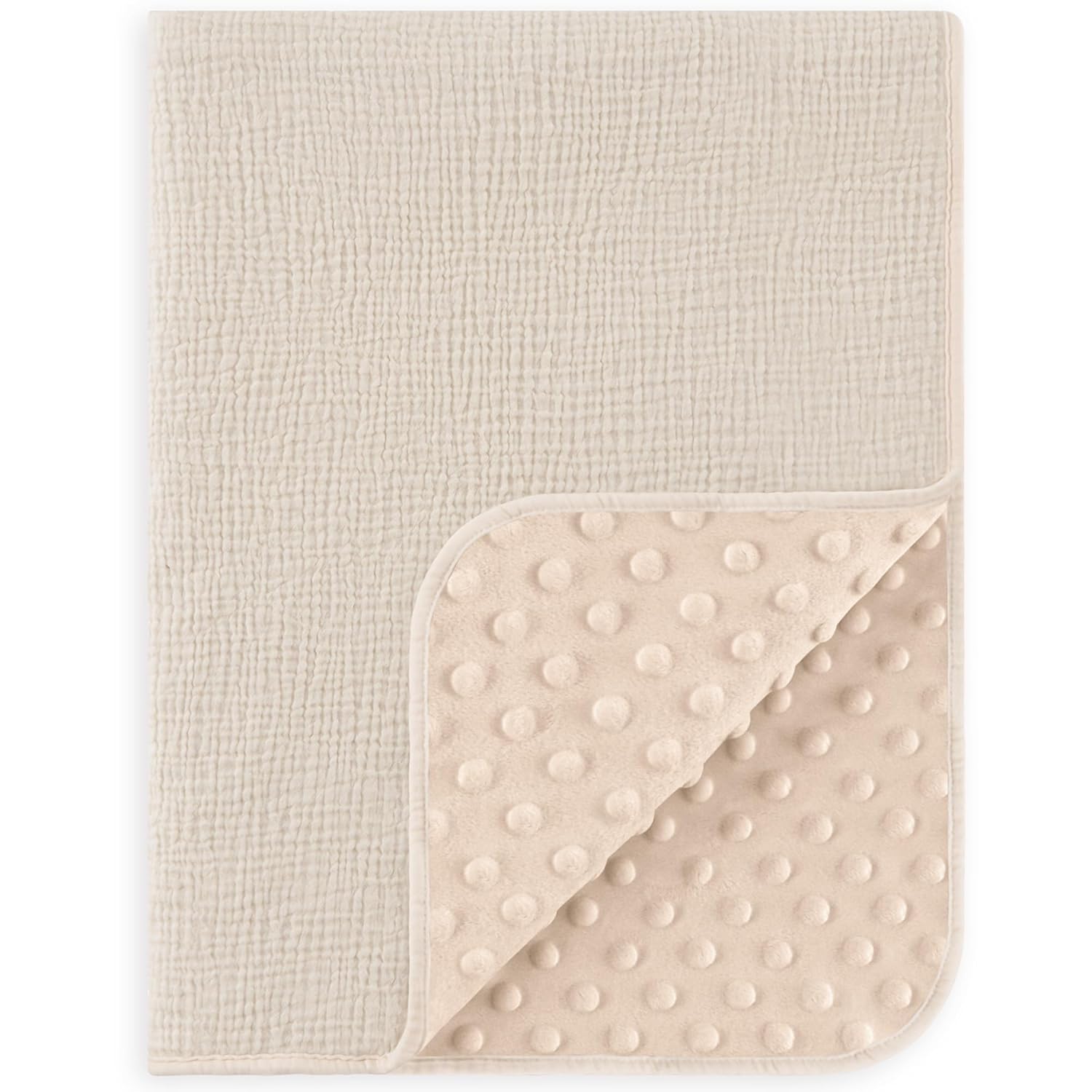 Susurration Baby Blanket Soft Minky with Muslin Front Dotted Fleece Back