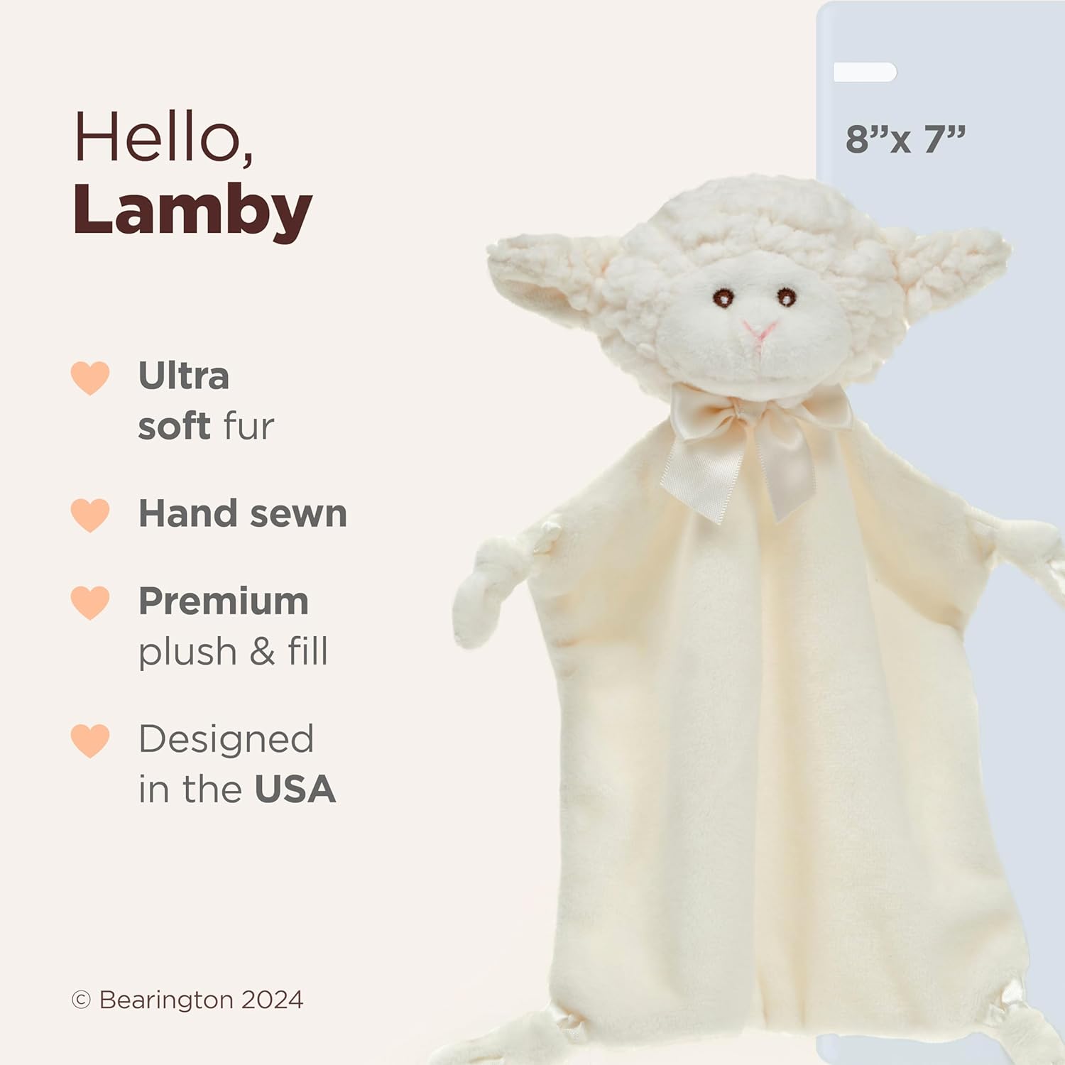 Bearington Baby Wee Lamby Lovey 8x7 Inch Security Blanket for Baby Girls