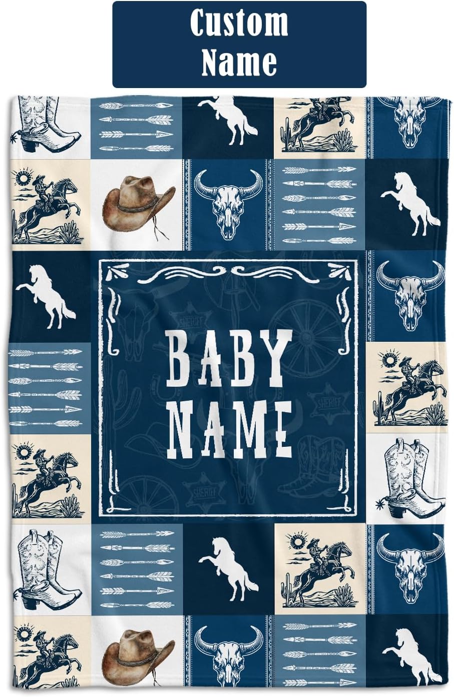Personalized Western Baby Blanket for Boys Custom Name Cozy Family Gift